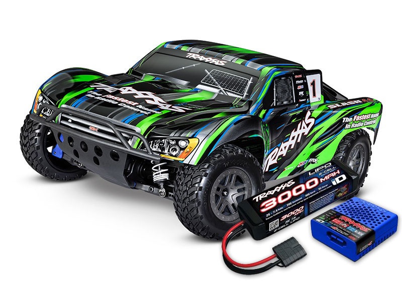  NEU TRAXXAS Slash 4x4 BL-2S grün 1/10 Short-Course RTR BL-2S SET mit gratis Lipo-Akku und 4AMP USB-Lader